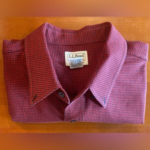 L.L. Bean Heavy Red Houndstooth Flannel Mens Shirt Size XL Traditional Fit